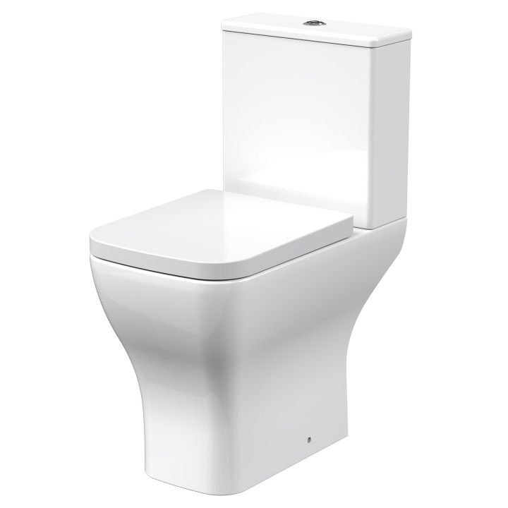 Ava Comfort Height Close Coupled Rimless Toilet Pan with Push Button Cistern - Soft Close Seat
