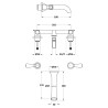 Wall Mount White Ceramic Lever 3 Tap Hole Basin Tap - Technical Drawing