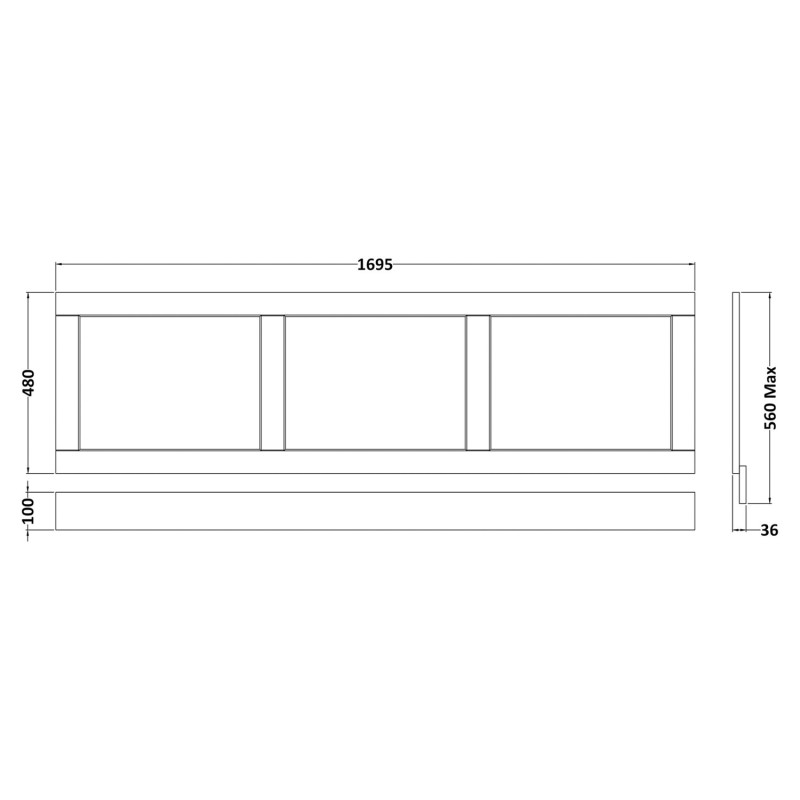 Old London Hunter Green 1700mm Front Bath Panel - Technical Drawing
