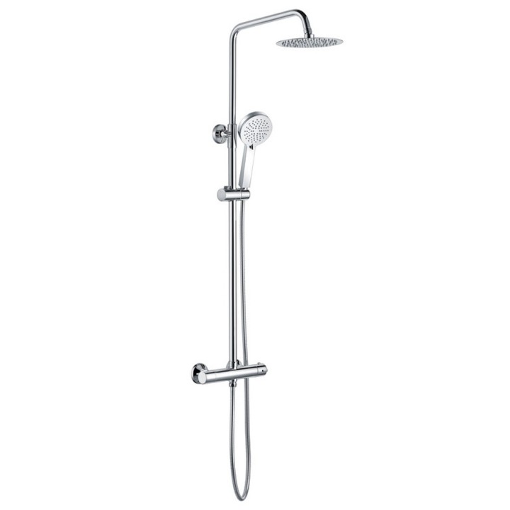 Chrome Round Thermostatic Bar Shower Mixer With Riser & Overhead Kit (200mm Shower Head)