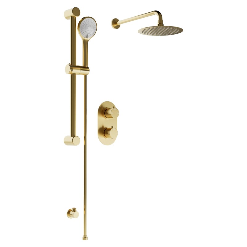 Round Concealed Valve Head & Arm Shower Pack - Brushed Brass