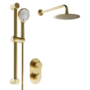 Round Concealed Valve Head & Arm Shower Pack - Brushed Brass