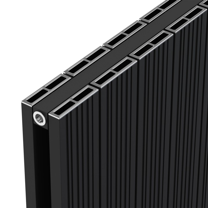 Radyal Tower Bold Black Double Aluminium Radiator Close Up