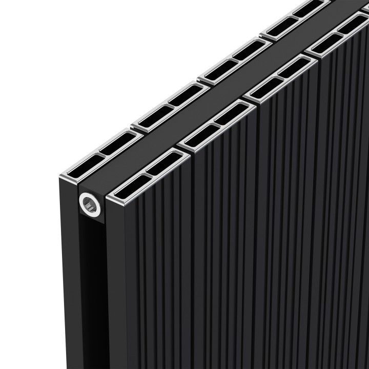 Radyal Tower Bold Black Double Aluminium Radiator Close Up