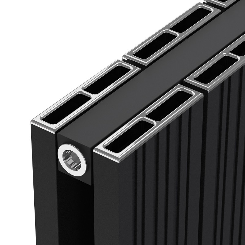 1235mm (w) x 600mm (h) "Tower Bold" Double Panel Black Horizontal Aluminium Radiator (26 Extrusions)