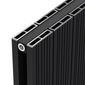 565mm (w) x 1800mm (h) "Tower Bold" Double Panel Black Vertical Aluminium Radiator (12 Extrusions)