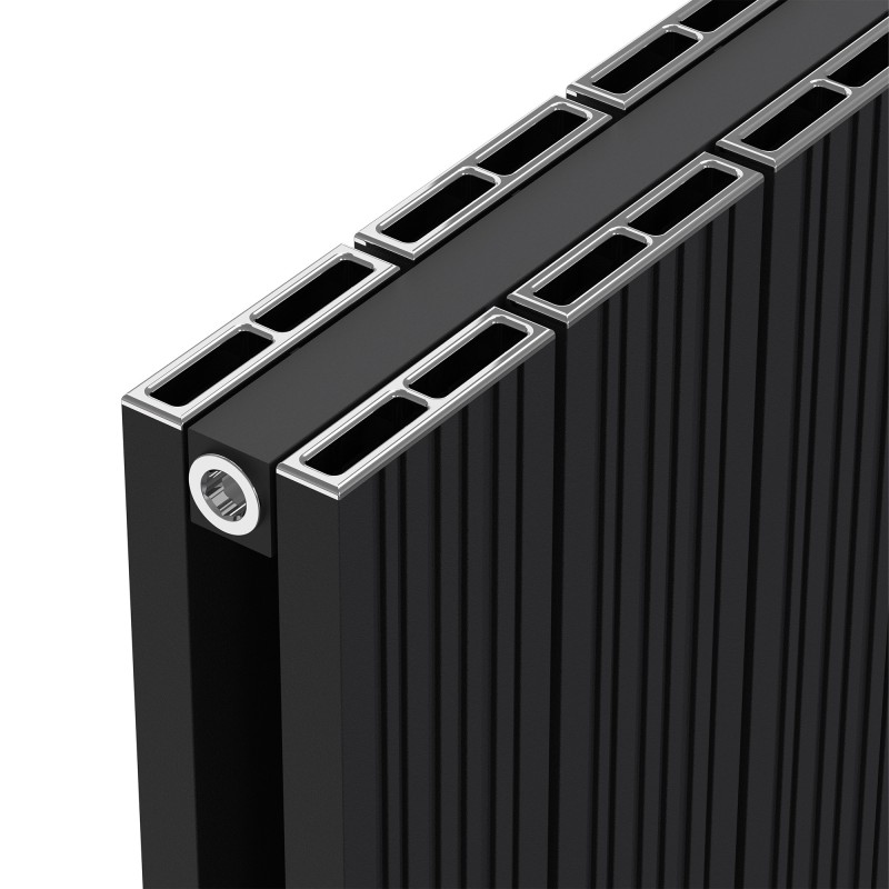 Radyal Tower Bold Black Double Aluminium Radiator Close Up