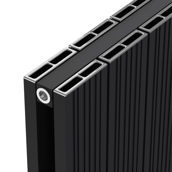 Radyal Tower Bold Black Double Aluminium Radiator Close Up