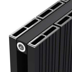 380mm (w) x 1800mm (h) "Tower Bold" Double Panel Black Vertical Aluminium Radiator (8 Extrusions)