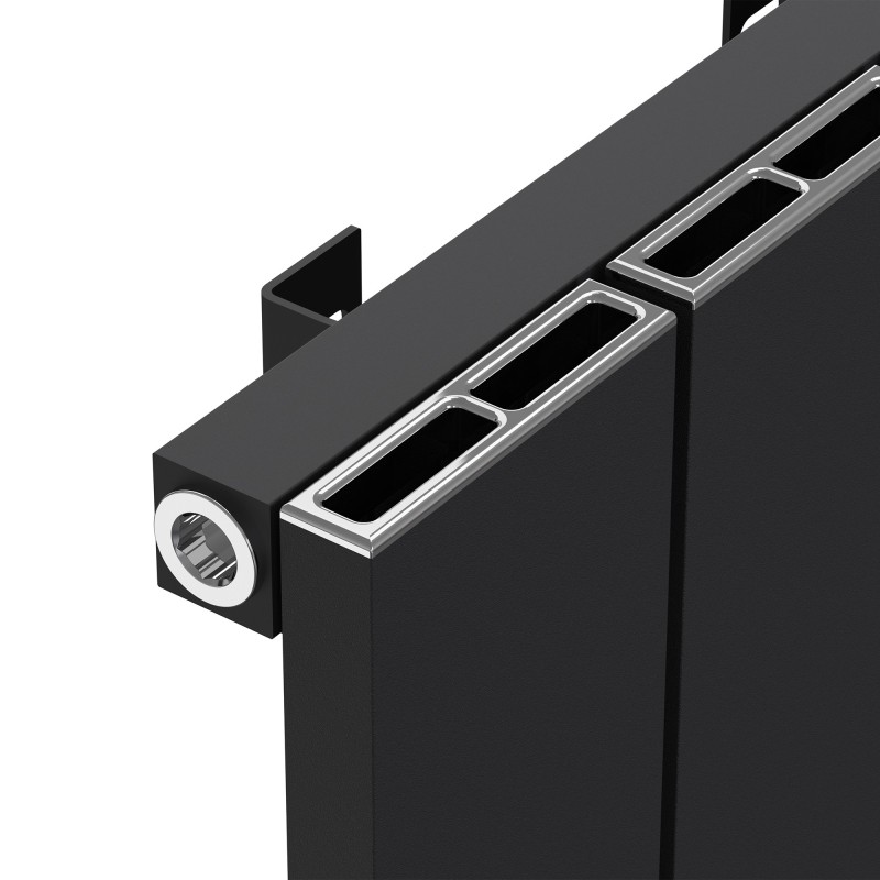 1425mm (w) x 600mm (h) "Tower" Single Panel Black Horizontal Aluminium Radiator (15 Extrusions)