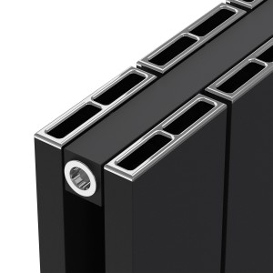 380mm (w) x 1800mm (h) "Tower" Double Panel Black Vertical Aluminium Radiator (8 Extrusions)