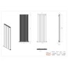 565mm (w) x 1800mm (h) "Tower" Double Panel Anthracite Vertical Aluminium Radiator - Technical Drawing