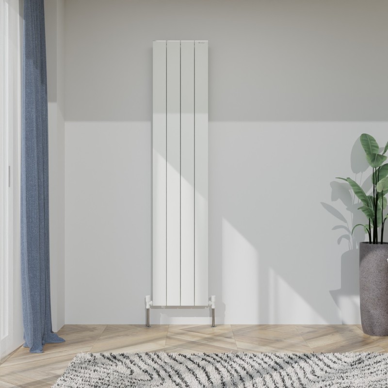 375mm (w) x 1800mm (h) "Tower" Single Panel White Vertical Aluminium Radiator (4 Extrusions)