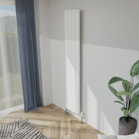 375mm (w) x 1800mm (h) "Tower" Single Panel White Vertical Aluminium Radiator (4 Extrusions)