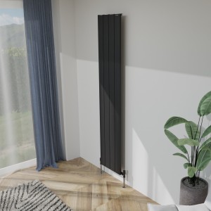 375mm (w) x 1800mm (h) "Tower" Single Panel Black Vertical Aluminium Radiator (4 Extrusions)