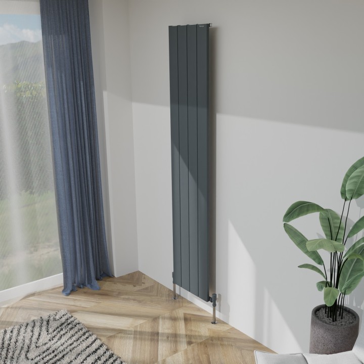 375mm (w) x 1800mm (h) Tower Single Panel Anthracite Vertical Aluminium Radiator (4 Extrusions)