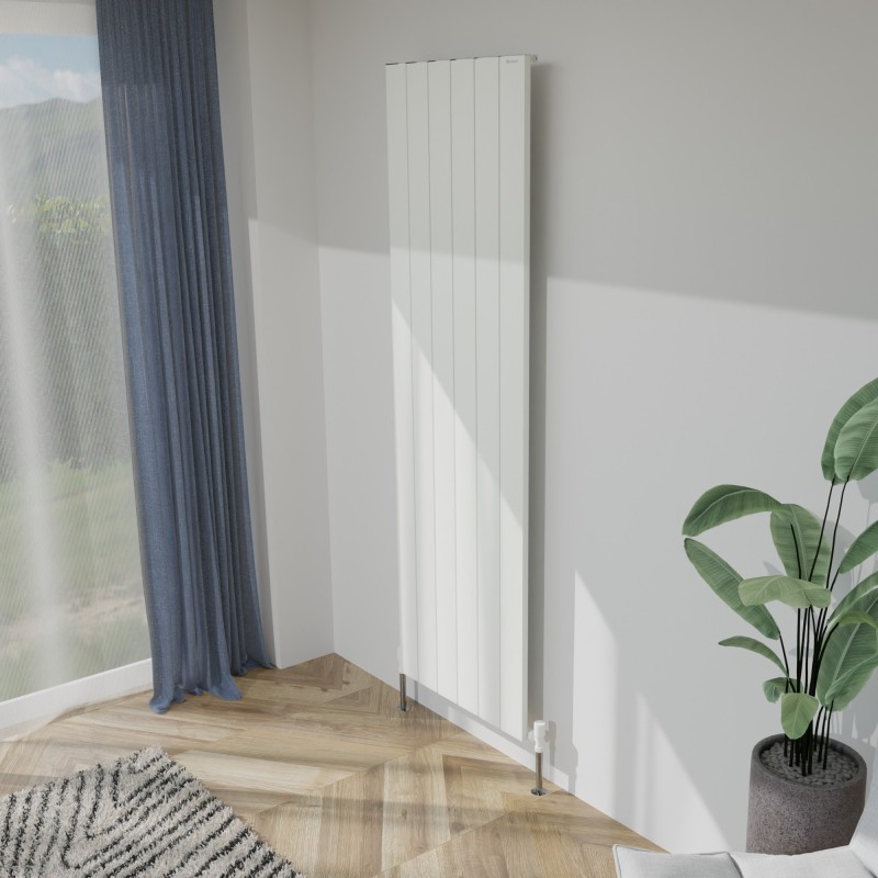 565mm (w) x 1800mm (h) "Tower" Single Panel White Vertical Aluminium Radiator (6 Extrusions)