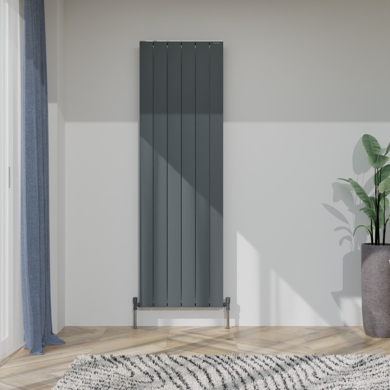 565mm (w) x 1800mm (h) "Tower" Single Panel Anthracite Vertical Aluminium Radiator (6 Extrusions)