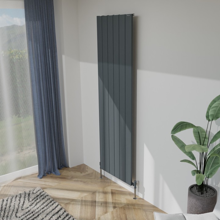 565mm (w) x 1800mm (h) Tower Single Panel Anthracite Vertical Aluminium Radiator (6 Extrusions)