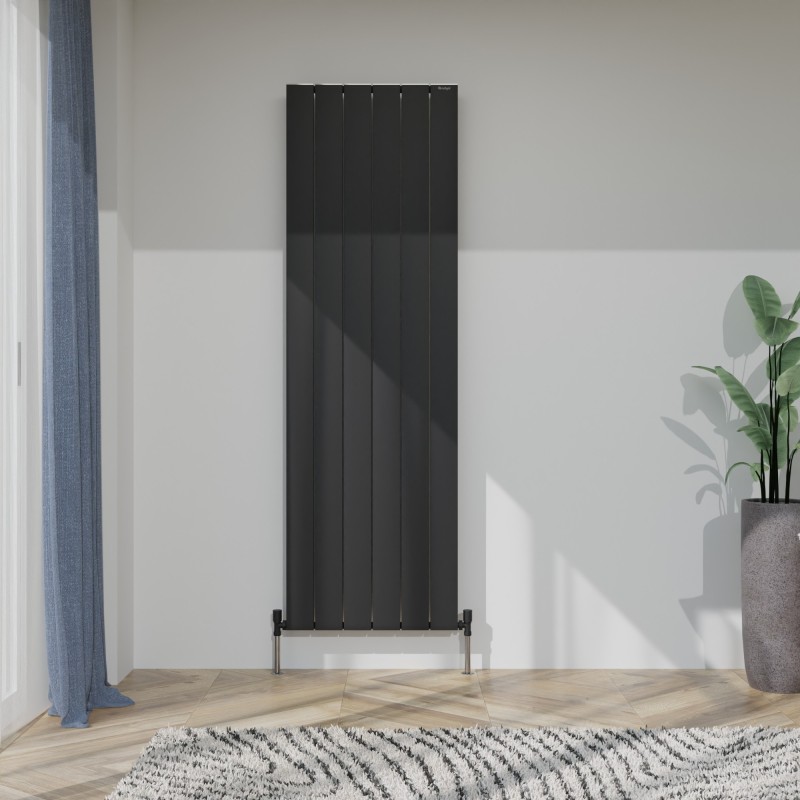 565mm (w) x 1800mm (h) "Tower" Single Panel Black Vertical Aluminium Radiator (6 Extrusions)