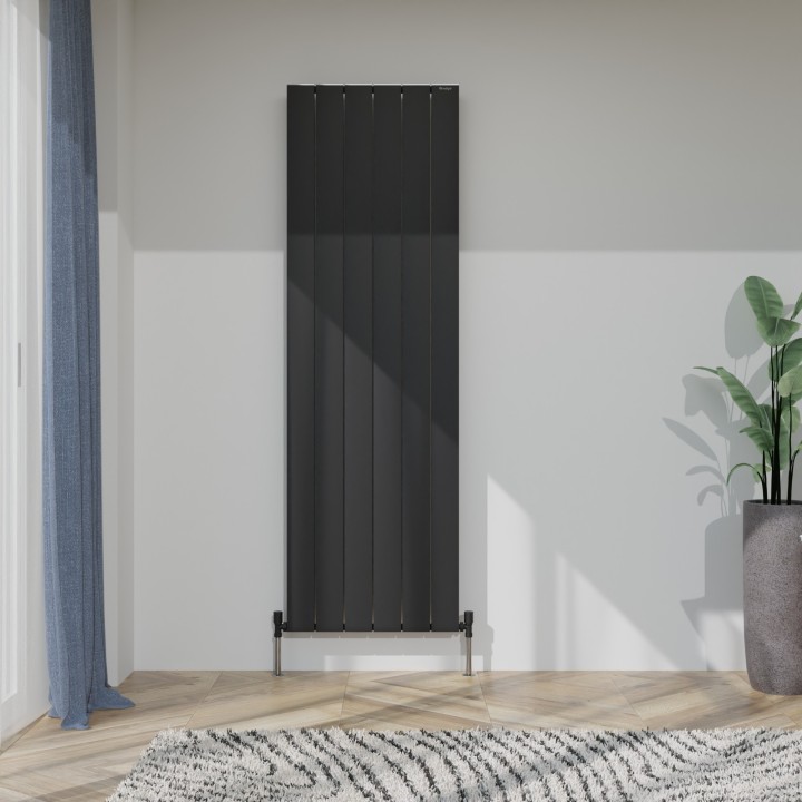 565mm (w) x 1800mm (h) Tower Single Panel Black Vertical Aluminium Radiator (6 Extrusions)