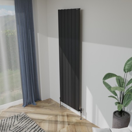565mm (w) x 1800mm (h) "Tower" Single Panel Black Vertical Aluminium Radiator (6 Extrusions)