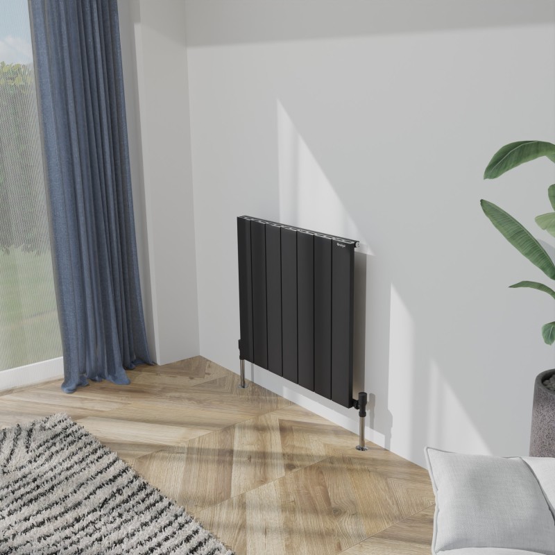 660mm (w) x 600mm (h) "Tower" Single Panel Black Horizontal Aluminium Radiator (7 Extrusions)