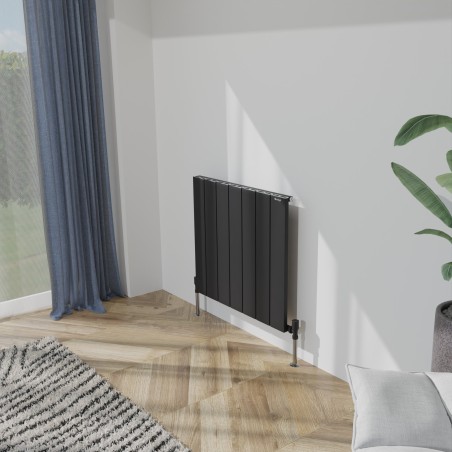 660mm (w) x 600mm (h) "Tower" Single Panel Black Horizontal Aluminium Radiator (7 Extrusions)