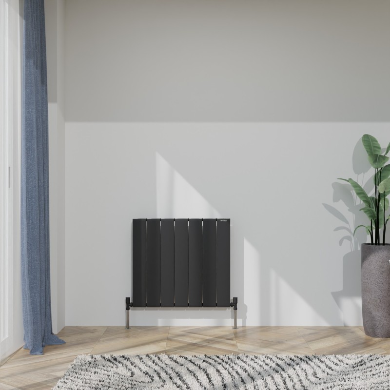 660mm (w) x 600mm (h) "Tower" Single Panel Black Horizontal Aluminium Radiator (7 Extrusions)
