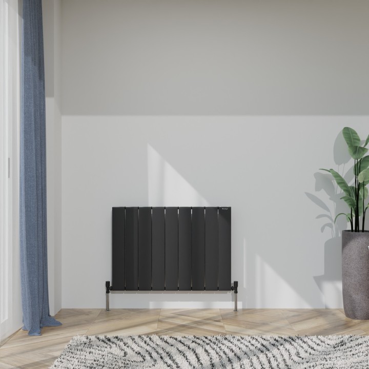 850mm (w) x 600mm (h) Tower Single Panel Black Horizontal Aluminium Radiator (9 Extrusions)
