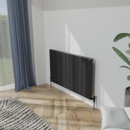 1040mm (w) x 600mm (h) "Tower" Single Panel Black Horizontal Aluminium Radiator (11 Extrusions)