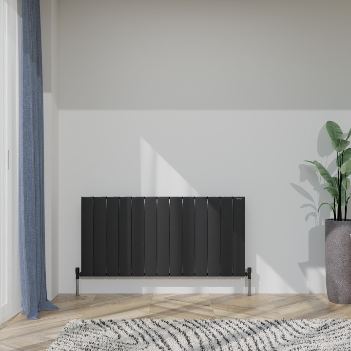 1230mm (w) x 600mm (h) Tower Single Panel Black Horizontal Aluminium Radiator (13 Extrusions)