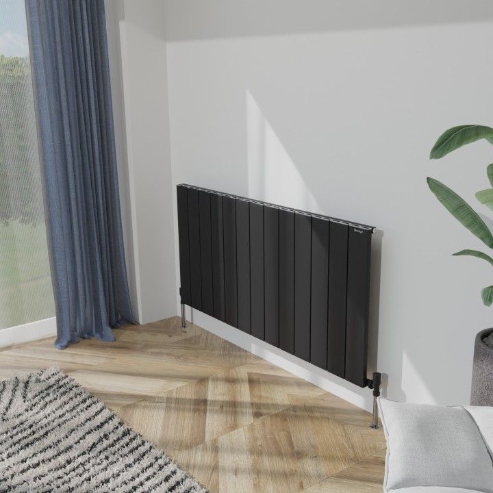 1230mm (w) x 600mm (h) Tower Single Panel Black Horizontal Aluminium Radiator (13 Extrusions)