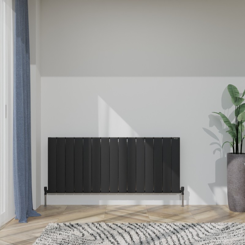 1420mm (w) x 600mm (h) "Tower" Single Panel Black Horizontal Aluminium Radiator (15 Extrusions)