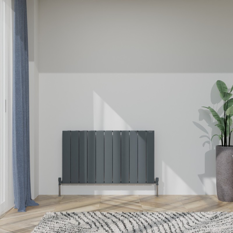 1040mm (w) x 600mm (h) "Tower" Single Panel Anthracite Horizontal Aluminium Radiator (11 Extrusions)