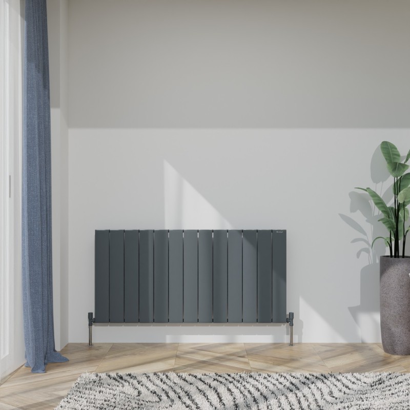 1230mm (w) x 600mm (h) "Tower" Single Panel Anthracite Horizontal Aluminium Radiator (13 Extrusions)