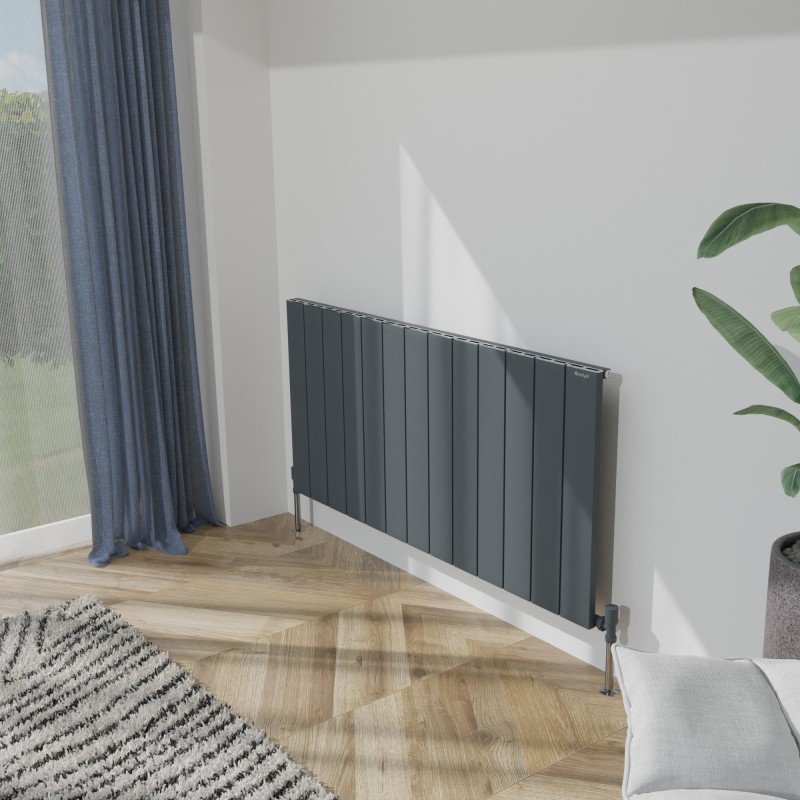 1230mm (w) x 600mm (h) "Tower" Single Panel Anthracite Horizontal Aluminium Radiator (13 Extrusions)