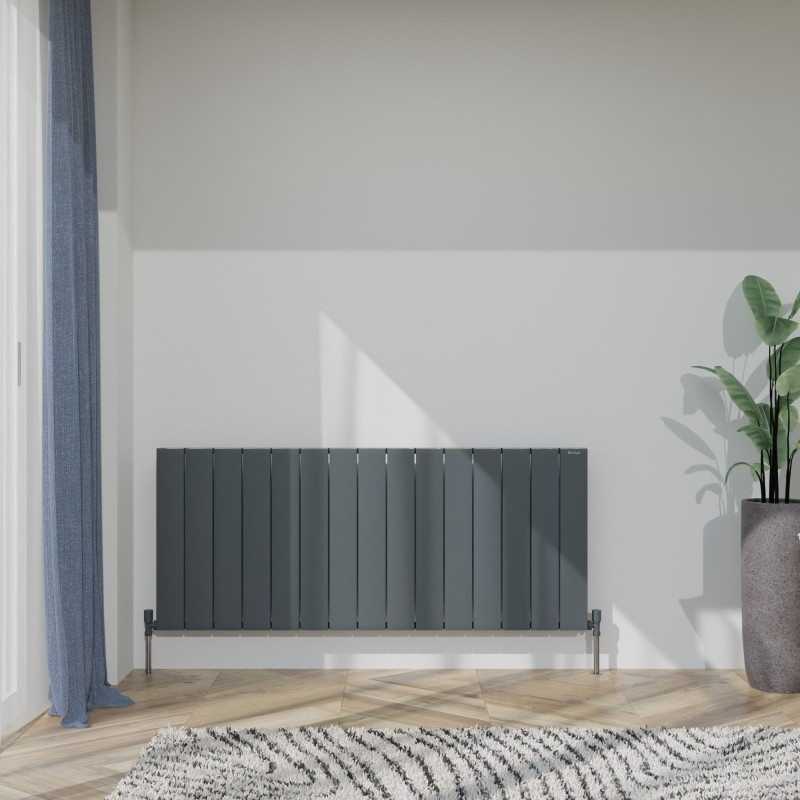 1420mm (w) x 600mm (h) "Tower" Single Panel Anthracite Horizontal Aluminium Radiator (15 Extrusions)