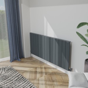 1420mm (w) x 600mm (h) "Tower" Single Panel Anthracite Horizontal Aluminium Radiator (15 Extrusions)