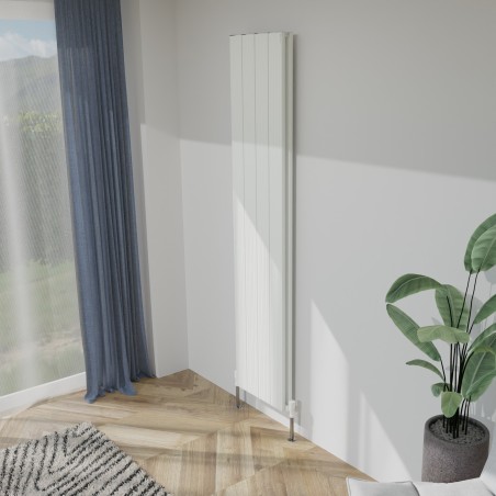 375mm (w) x 1800mm (h) "Tower Bold" Double Panel White Vertical Aluminium Radiator (8 Extrusions)