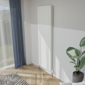 565mm (w) x 1800mm (h) "Tower Bold" Double Panel White Vertical Aluminium Radiator (12 Extrusions)