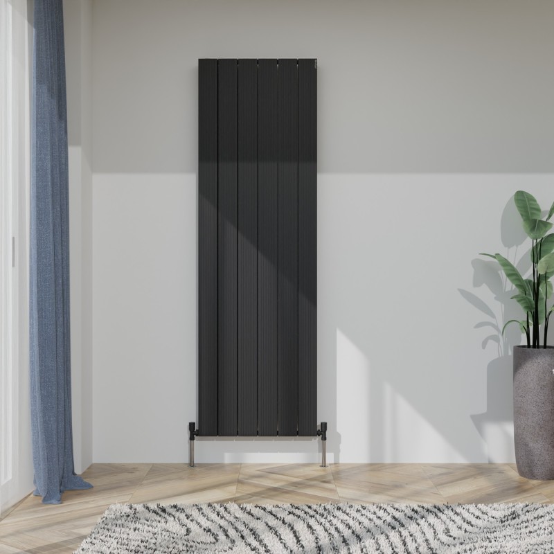 565mm (w) x 1800mm (h) "Tower Bold" Double Panel Black Vertical Aluminium Radiator (12 Extrusions)