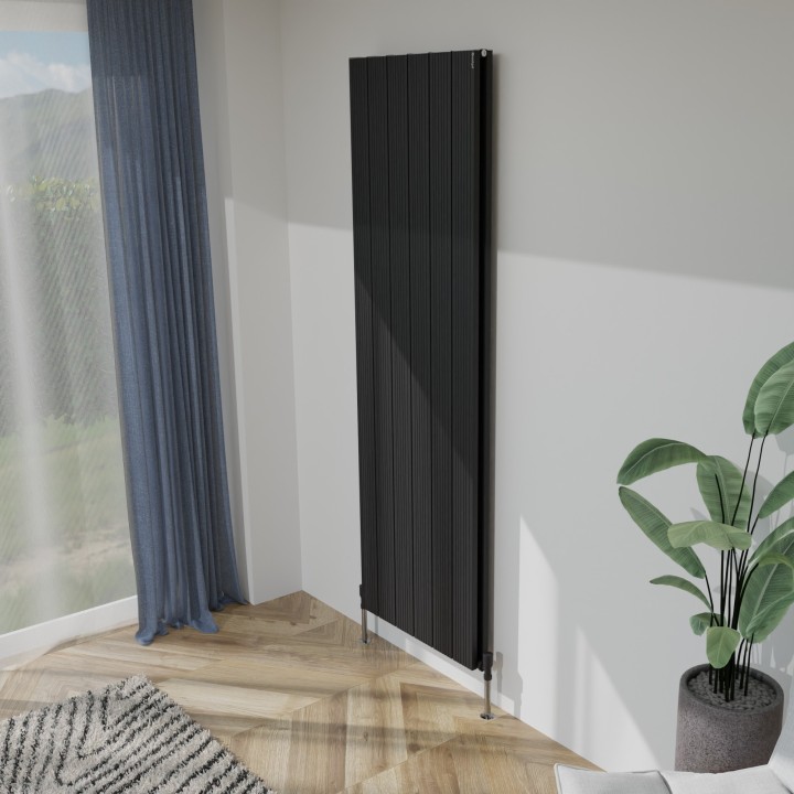 565mm (w) x 1800mm (h) Tower Bold Double Panel Black Vertical Aluminium Radiator (12 Extrusions)