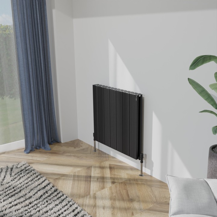 660mm (w) x 600mm (h) Tower Bold Double Panel Black Horizontal Aluminium Radiator (14 Extrusions)