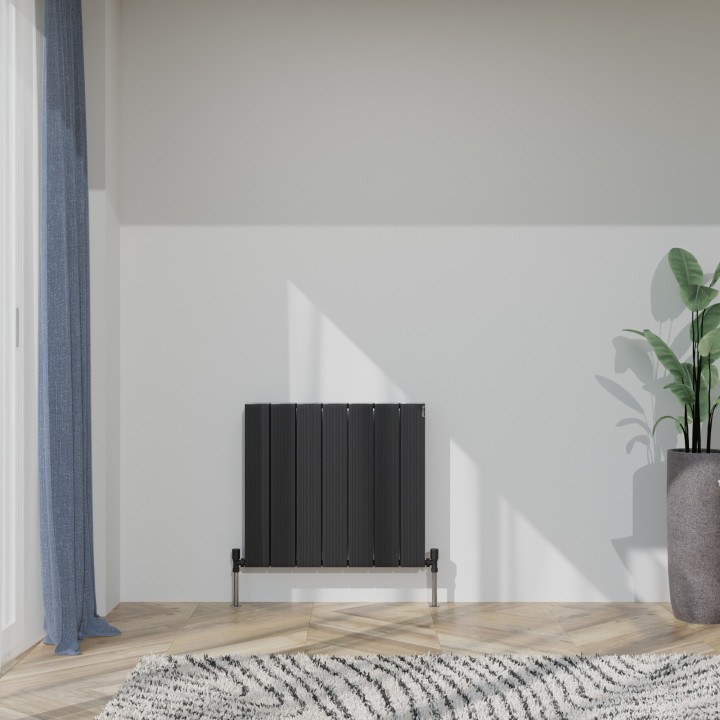 660mm (w) x 600mm (h) Tower Bold Double Panel Black Horizontal Aluminium Radiator (14 Extrusions)