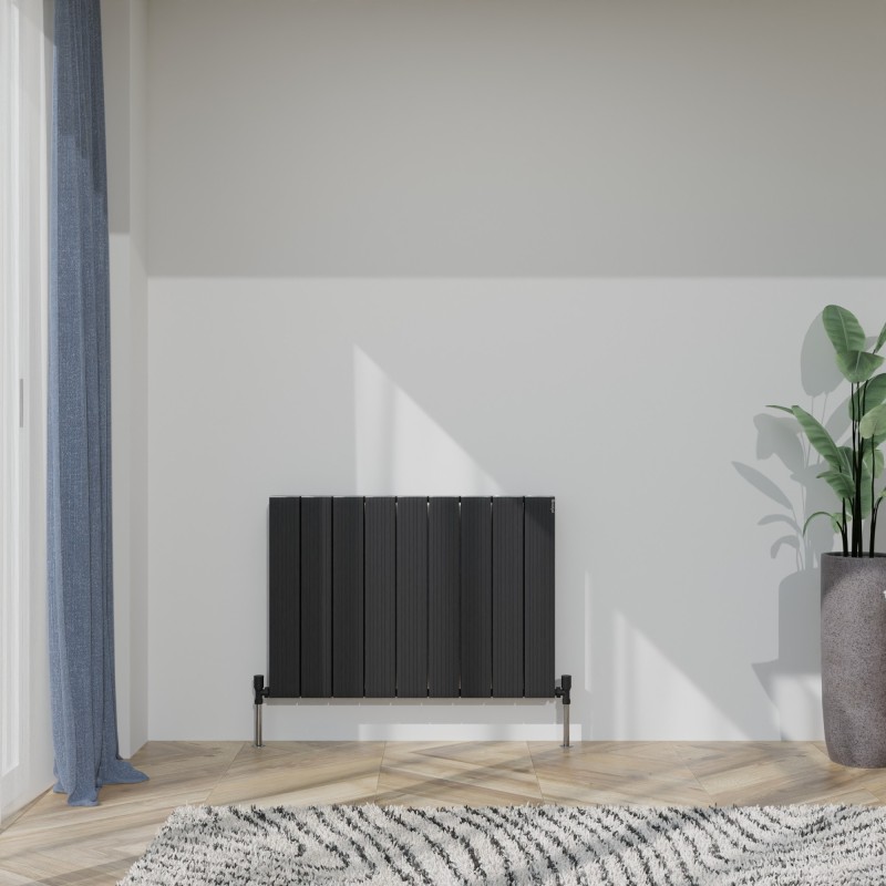 850mm (w) x 600mm (h) "Tower Bold" Double Panel Black Horizontal Aluminium Radiator (18 Extrusions)