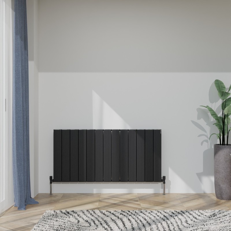 1230mm (w) x 600mm (h) "Tower Bold" Double Panel Black Horizontal Aluminium Radiator (26 Extrusions)