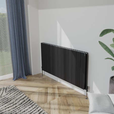 1230mm (w) x 600mm (h) "Tower Bold" Double Panel Black Horizontal Aluminium Radiator (26 Extrusions)