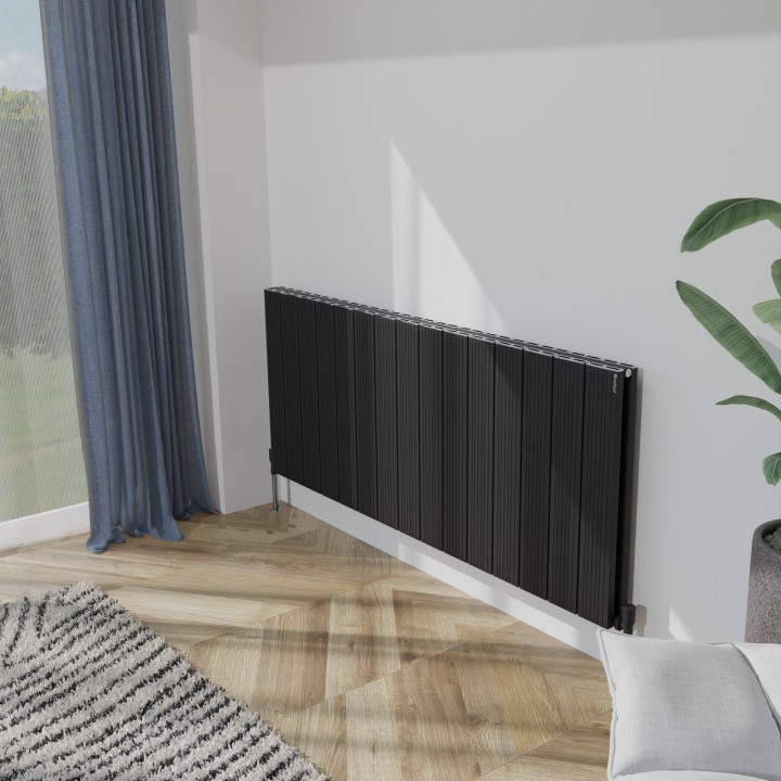 1420mm (w) x 600mm (h) Tower Bold Double Panel Black Horizontal Aluminium Radiator (30 Extrusions)