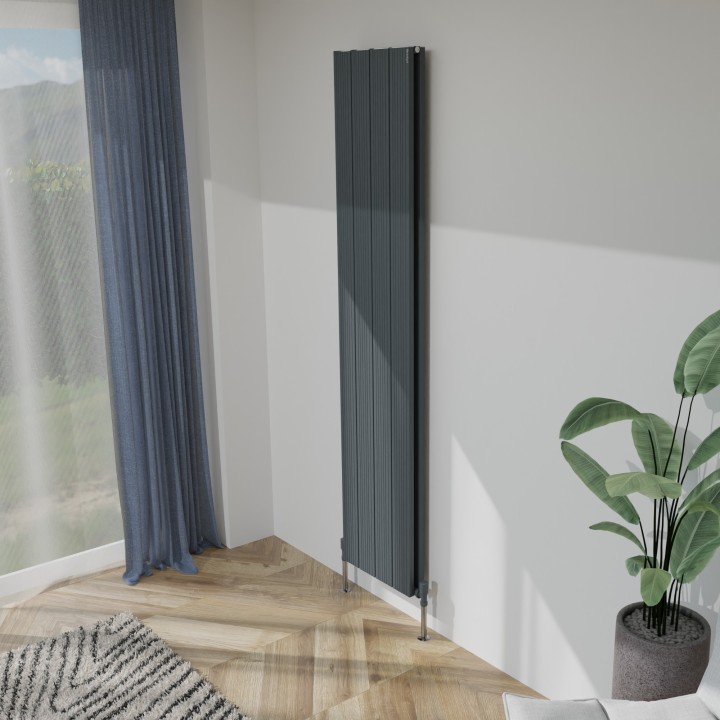 375mm (w) x 1800mm (h) Tower Bold Double Panel Anthracite Vertical Aluminium Radiator (8 Extrusions)